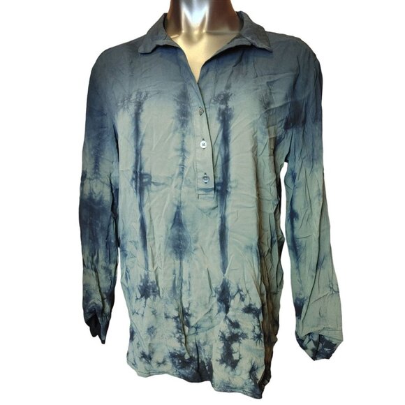 ROCK & REPUBLIC Womens M Black Green Tie Dye Long Sleeve Button Up Shirt - Picture 1 of 4